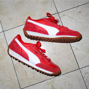 Puma Red White Foam Gum Sole Suede Nylon Easy Rider Vintage Sneakers - 8